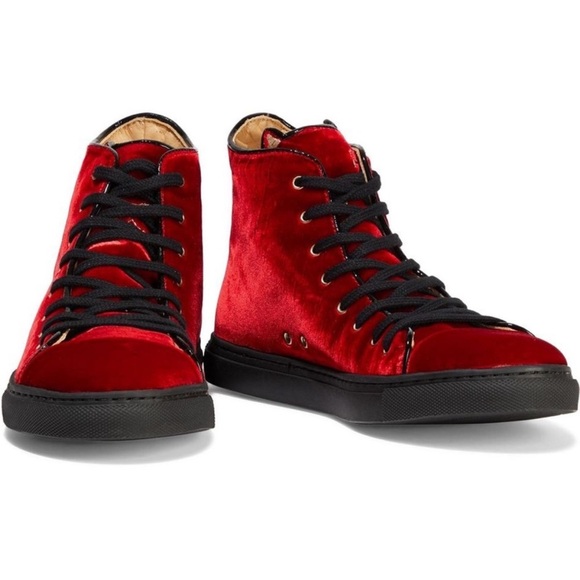 🐾✨ CHARLOTTE OLYMPIA “Purrfect” Red Velvet High-Top Sneakers – Size 8.5 ✨🐾 - Picture 2 of 10